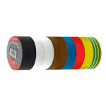 Unicrimp 10 Pack Mixed Colours PVC Tape 19x20mm (2x WH,BK,BR 1xR,BL,Y,GY)