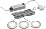K/Bridge 230V IP20 2.5W LED Dimmable Under Cabinet Lights in Brushed Chrome - Pack of 3 - 3000K