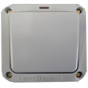 Hamilton - Elemento Grey IP66 1 gang 20AX Double Pole Switch+ Neon White/White