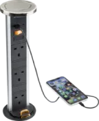 K/Bridge IP54 3G pop-up socket with dual USB charger A+C (FASTCHARGE) - Brushed chrome Cap