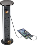 K/Bridge IP54 3G pop-up socket with dual USB charger A+C (FASTCHARGE) - Black nickel Cap