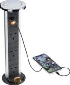 K/Bridge IP54 3G pop-up socket with dual USB charger A+C (FASTCHARGE) - Polished chrome Cap