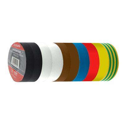 Unicrimp 10 Pack Mixed Colours PVC Tape 19x20mm (2x WH,BK,BR 1xR,BL,Y,GY)
