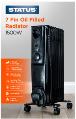 ECD 7-Fin 1500W Portable Oil Filled Radiator Black