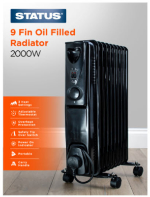 ECD 9-Fin 2000W Portable Oil Filled Radiator Black