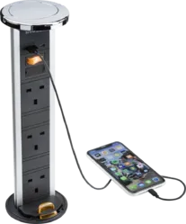 K/Bridge IP54 3G pop-up socket with dual USB charger A+C (FASTCHARGE) - Polished chrome Cap