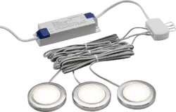 K/Bridge 230V IP20 2.5W LED Dimmable Under Cabinet Lights in Brushed Chrome - Pack of 3 - 3000K