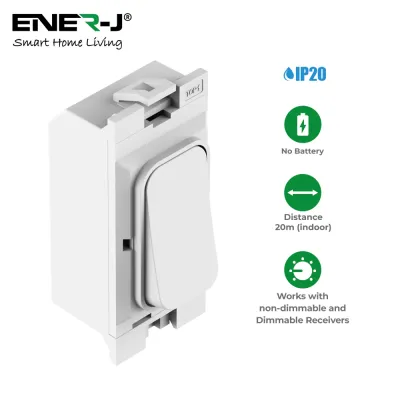 Ener-J 1 Gang Wireless Hager Kinetic Switch Style, White Body (ECO Series)